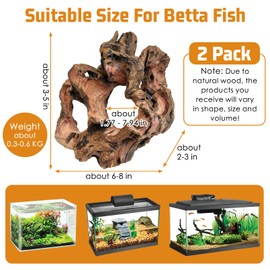PINVNBY 2 PCS Betta Fish Hideout Natural Wood Aquarium Cave Driftwood Aquascaping Fish Tank Decorations for Shrimp Crayfish and Other Small Aquatic Pets
