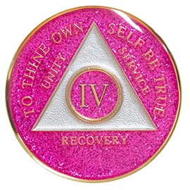 Sobriety Chip AA Pink Glitter Triplate (4 Year)