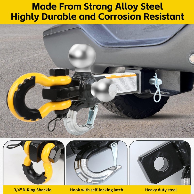 MaxxHaul 51008 Tri-Ball Hitch with Hook & Rotatable D-Ring Shackle,