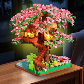 BTOOTB 2008 Piezas Juego de Construcción de Árbol Sakura, Bloques de Construcción Iluminados del Árboll Sakura, Mini Bloques de Construcción Adecuados para Niños a Partir de 8 Años.