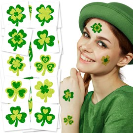 ArtCreativity St Patrick’s Day Tattoos with Glitter - Set of 50 - Individual Temporary Shamrock Tattoos in 5 Designs - St. Patrick’s Day Party Favors - St Patty’s Accessories