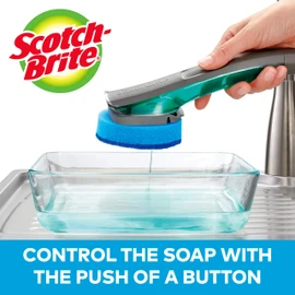 Scotch-Brite Advanced Soap Control Non-Scratch Dishwand, 1 Dish Wand, Keep Hands Out of the Mess, Prevents Soap from Leaking, Leak-Free Guarantee, Best for Nonstick Pots and Pans, Glass, Tubs, & More