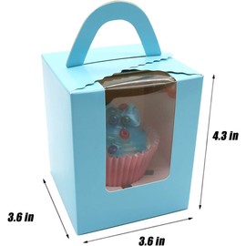 Selecto Bake 6 Pcs Paper Cupcakes Boxes, Portable Single Individual Cupcake Gift Boxes with Window Inserts Handle for Wedding Candy Boxes (Blue)