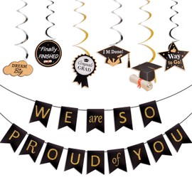 BAHABY Graduation Decorations 2025 We are So Proud of You Graduation Banner + Congrats Grad Hanging Swirls for High School College Grad Party Favors