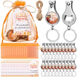 Fiwochic 20 Sets Friendsgiving Gifts Multi Function Bottle Opener Nail Clipper Keychain Happy Friends Giving Cards Orange Organza Bags for Guest Thanksgiving Autumn Fall Party Favor Souvenir Gift
