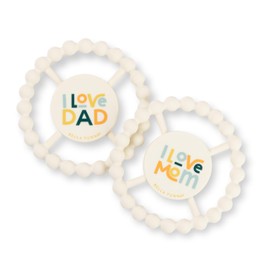 Bella Tunno Happy Teether 2pk – Soft & Easy Grip Baby Teether Toy, Silicone Teether Ring to Help Soothe Gums, Non-Toxic and BPA Free, Love Mom/Love Dad