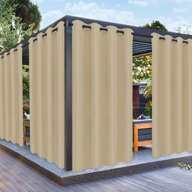 PureFit Outdoor Curtains for Patio Waterproof Weatherproof, UV and Fade Resistant Outside Curtains for Gazebo, Front Porch, Pergola, Sun Blocking Privacy Curtain, 52W x 84L inch, Set of 2, Beige