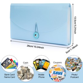 Oak-Pine 13 Pocket Receipt Folder, Light Blue, Plastic, 10.24 x 5.31 x 1.18 in