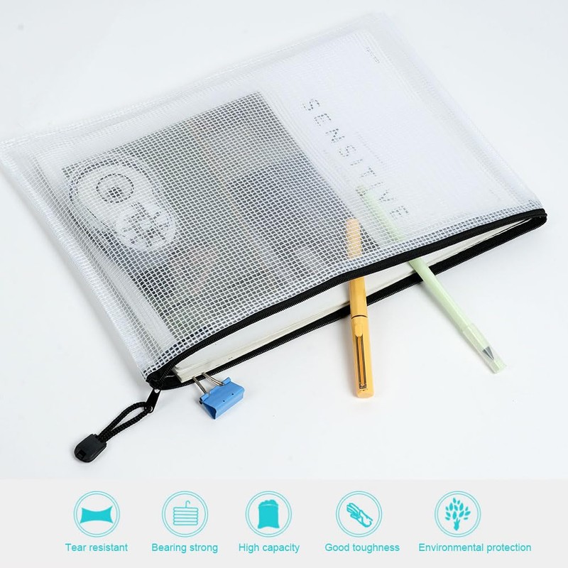 Vicloon Document Bag with Zip A3, 10 Pieces Mesh Plastic