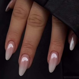 Foccna Press on Nails Medium Long Pink Fake Nails Almond Glossy False Nail Tips Artificial Nails Finger Manicure for Women and Girls-24pcs