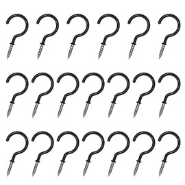 BRDTKUGV 20 Pcs Black Cup Hooks, Hanging Metal Small Hooks, Net Curtain Hanging, Ceiling Hook Plants, Back Hook Screw in Wall, for Cups, Utensils, Lights and Stuff Great (1 inch, Black)