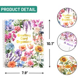 ceiba tree Greeting Card Organizer Floral Month by Month Card Keeper Book with Pockets for Christmas Holiday Reminders Birthday Party Wedding