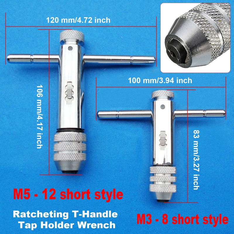 Taicols Ratcheting T-Handle Tap Holder Wrench Set, 2 Pcs Adjustable