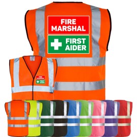 Corporate Togs FIRE MARSHAL FIRST AIDER Visibility Safety Vest Waistcoat, High Visibility, Hook & Latch Fastening Waistcoat Tabard | Safety Apparel & Protective Safety Wear