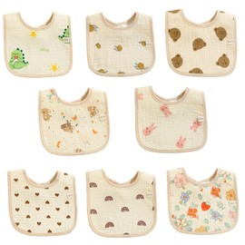 8pc Baby Bibs Baby Bandana Dribble Bibs Drool Bibs with Adjustable Snaps Infant Feeding Bibs Bandana Drool Bib Soft and Absorbent Bids Waterproof Baby Feeding Teething Bibs for Unisex 0-12 Months