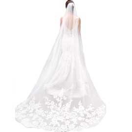 MisShow Ivory Lace Edge Cathedral Length Wedding Bridal Veil with Comb