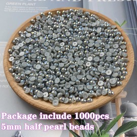 1000pcs 5mm Half Pearl Beads Flatback Pearl Beads Half Round Plastic Pearls for Crafts Scrapbooking Embellishment Nail Art(Light Gray AB)
