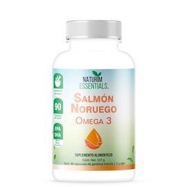 Omega 3 Aceite de Salmón Noruego 1.3 Cápsulas de Gel EPA/DHA 300 mg / 200 mg Concentrado Ingredientes Naturales Frasco con 90 Cápsulas Naturim Essentials Salmon Oil