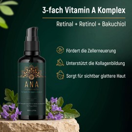 ANA Naturkosmetik Retinal Serum 50ml – Anti Aging Nachtserum mit 3-fach Anti-Aging-Komplex, Hyaluron & Niacinamid – Gesichtsserum gegen Falten, feine Linien & für glatte Haut – Vegan