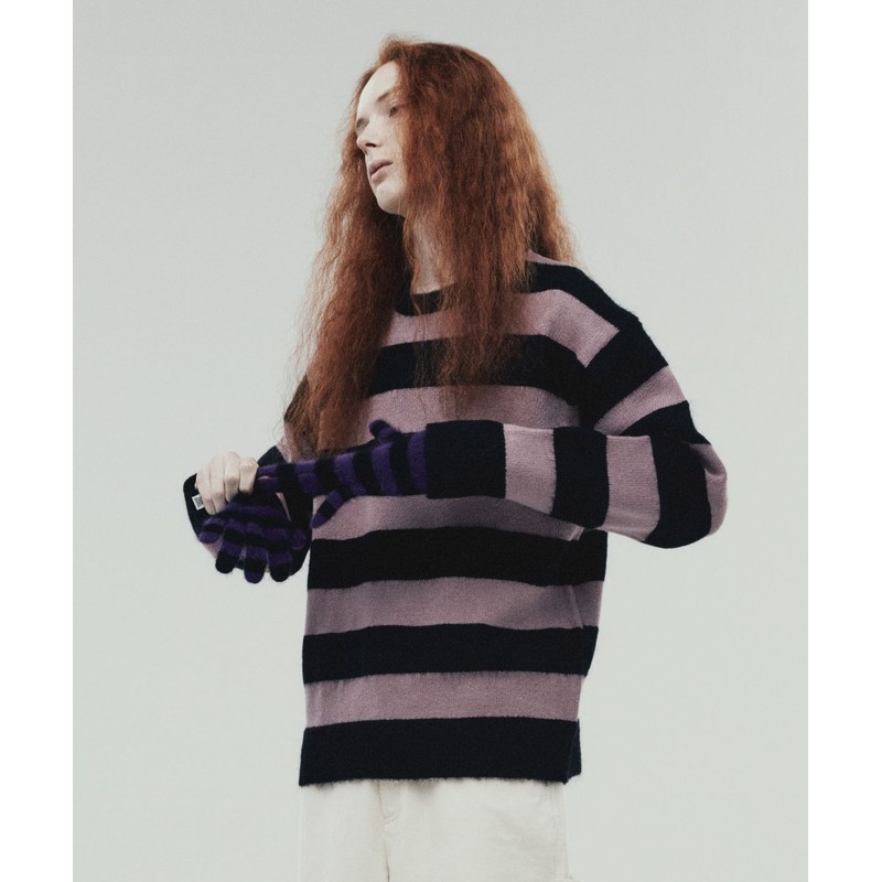 THE VINYL HOUSE MOHAIR STRIPED GLOVES PURPLE (VH2DFUAB80A)