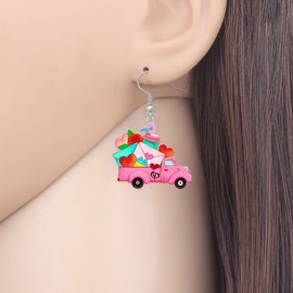 YINYA Acrylic Cute Pink Pickup Truck Earrings Car Dangle Jewellery Valentines Day for Women Girlfriend Charms Vacation Gifts Decoration (Pink)