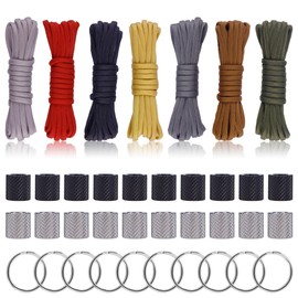 Demearly 37-Pack Paracord Lanyard Making Kit - 6mm Stainless Steel EDC Knife Beads with 550 Parachute Cord for Camping Survival Knives Craftings Accessories