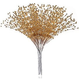 50 piezas de abalorio para novia, ramo de perlas de boda, decoración de Navidad, ramo de perlas de 4 mm, flor de Navidad, púas y aerosoles para árbol de Navidad (dorado)