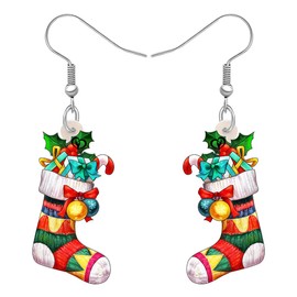 TIZURO Acrylic Colorful Gingerbread Man Christmas Stockings Earrings Cartoon Snowman Candy Bell Socks Dangle Fun Jewellry For Women Xmas Charms Winter Gifts (Multicolor)