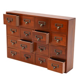 RustyVioum Wooden Storage Box, 16 Drawers Apothecary Cabinet with Drawers Vintage Apothecary Chests Cabinets Wooden Desk Drawer for Offices Dormitories Kitchens (19.69”x3.94”x13.78”)
