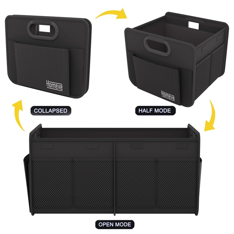 Homeve Trunk Organizer, Car Storage, Reinforced Handles, Collapsible Multi-Compartment, Foldable,