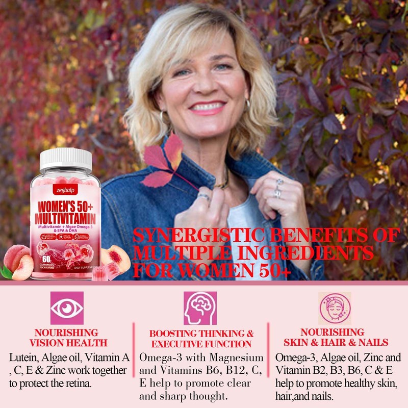 ZEGBALP Sugar-Free Womens Multivitamin 50 Plus Gummies with Calcium, Magnesium,