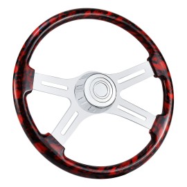 LOSCHEN 18" New Red Wood Truck Steering Wheel 4 Spoke for Freightliner/Kenworth