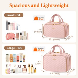 Lifewit Travel Toiletry Bag with Handle, Large Wide-Open Makeup Cosmetic Travel Bag for Toiletries with Multi-compartments, Vacation Essentials, Pink, 5L