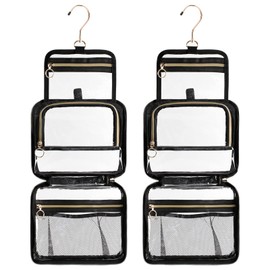 CUBETASTIC Toiletry Bag, Clear Hanging Travel Toiletries Bag for Essentials, Portable Transparent Cosmetic Makeup Bag with Handle, Traveling Make Up Organizer Case for Women Girls, Clear Black-2pcs, Clear Hanging Toiletry Bag