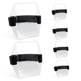 6pcs Arm Badge Holders, Waterproof Arm ID Badge Holder with Black Adjustable Elastic Strap Ski Pass Armband Strong Adhesion Office Staff Students Universal Supplies(Transparent)
