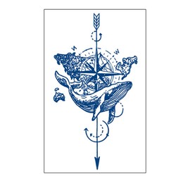 2 Sheets Temporary Whale Tattoo World Tattoo Compass Tattoo Arrow Tattoo Semi-Permanent Tattoo GZ399x2