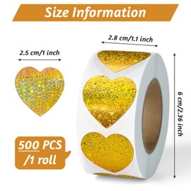500 PCS Gold Glitter Heart Sticker, 1" Love Shape Labels, Self-Adhesive Heart Stickers for Mother’s Day, Valentine's Day, Envelopes, Wedding, Crafting, Scrapbooking, Gift, Award Charts