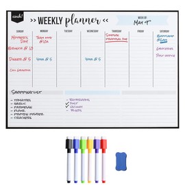 Wochenplaner Magnetisch 40x30cm, Magnettafel Kühlschrank Abwischbar To Do Liste, Wiederverwendbar Whiteboard Magnetwand Weekly Planner Essensplaner, mit 6 Markern und Radiergummi