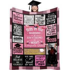 WUDEUI 2025 Graduation Gifts Blanket 50''x60'', Inspirational Quotes Print Flannel Throw Blanket for Graduates Decorations Class of 2025 for Her Him, High School College Graduation Decorations Ideas