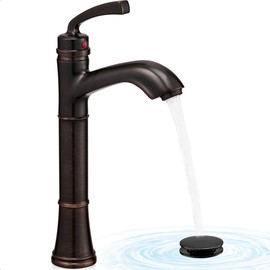 HEYMYTAP Brass Tall Bathroom Faucet 1 Hole, Oil Rubbed Bronze Bathroom Vessel Sink Faucet Single Handle with Pop-Up Drain & Pre-Installed Hoses, 5 Mins Install