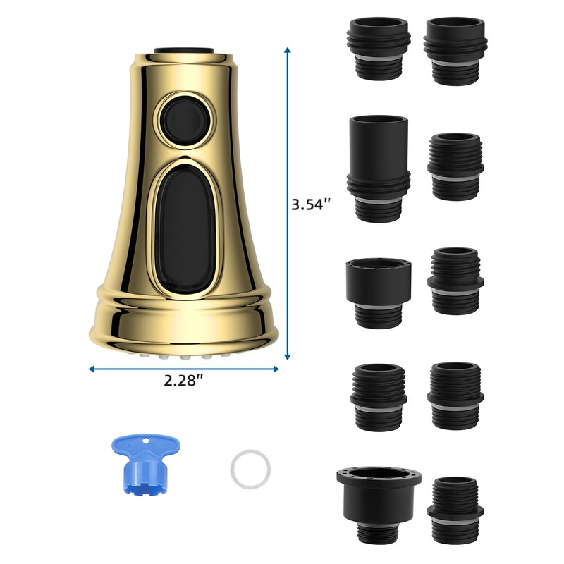 Hibbent Gold Pull Down Faucet Spray Head, 3 Function Faucet