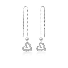 SLUYNZ Sterling Silver Heart Dangle Earrings for Women Teens Pearl Threader Earrings Long Tassel (A-Silver)