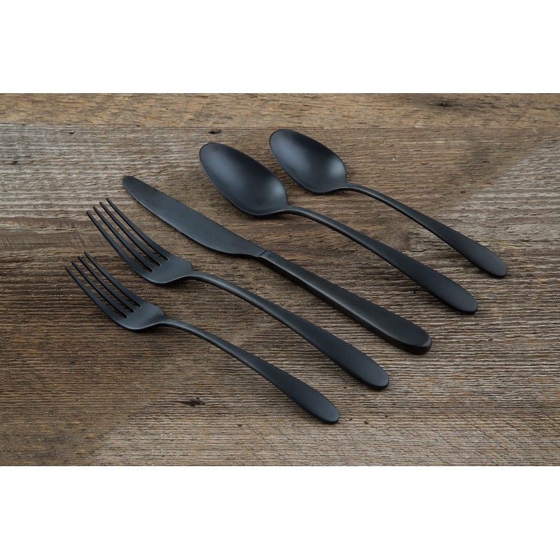 Cambridge Silversmiths Poet Black Satin 20-Piece Flatware Set, Service for