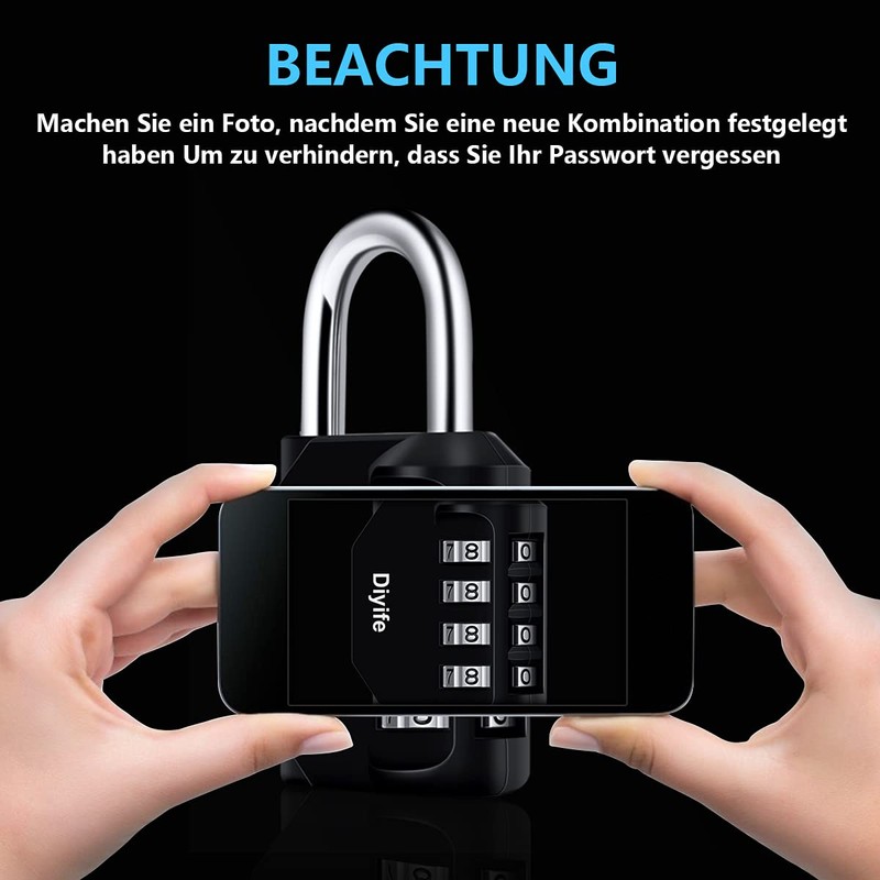 Diyife Combination Lock, High Performance Lock, 4-Digit Resettable, Waterproof Padlock