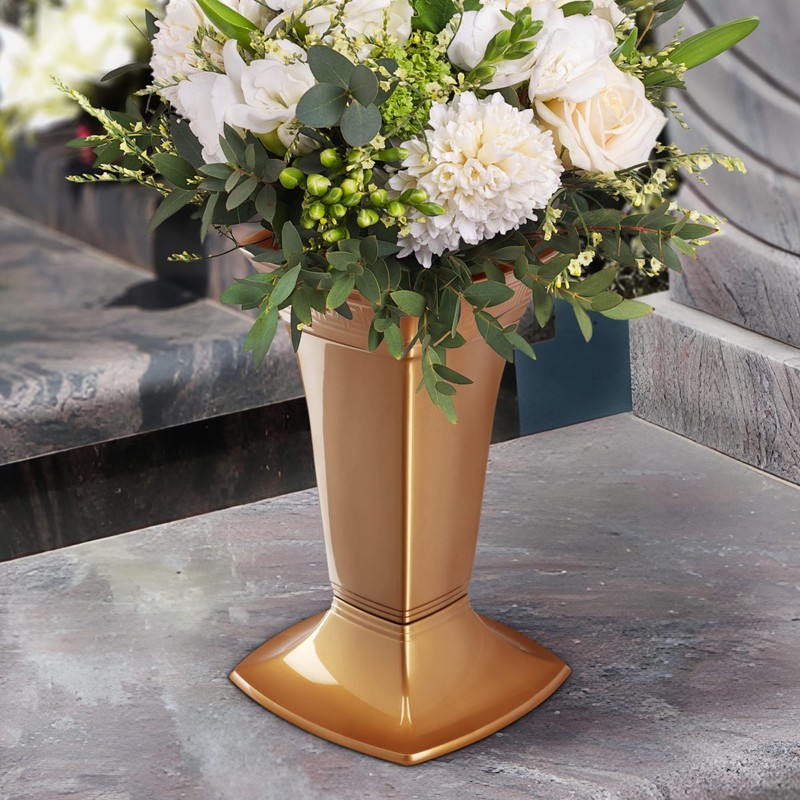 KADAX Grave Vase with Base, Plastic Cemetery Vase, Flower Vase