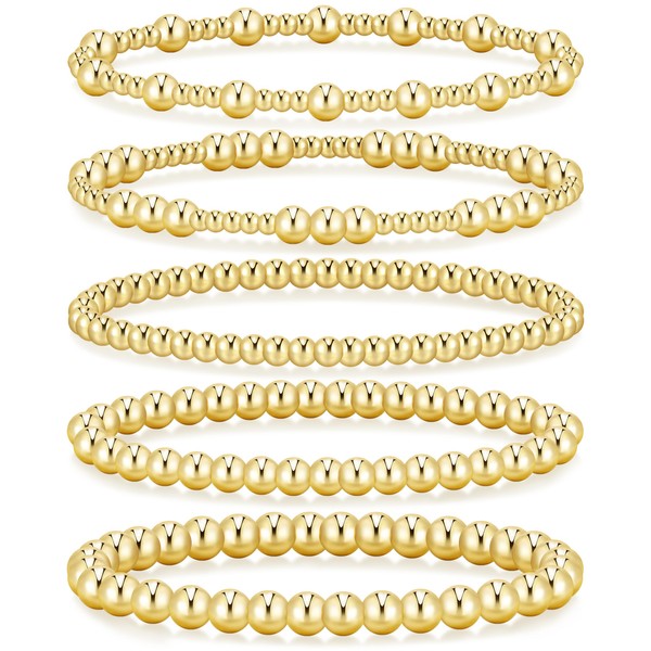 Dodder Gold Beaded Bracelets Set for Women, 14K Gold Plated