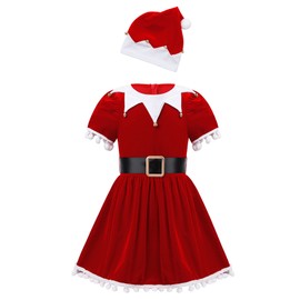 Fldy Baby Girls Christmas Santa Claus Costumes Velvet Miss Claus Xmas Party Dress Festive Outfits Christmas Elf Costumes Red 10 Years