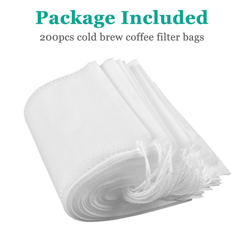 Yzurbu 200pcs 4''x6'' Cold Brew Coffee Filter Bags, No Mess