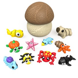 11PCS 1.6-2.6in 3D Printed Animal Figurines Set with Mushroom Container - 16 Unique Articulated Animals, Fidget Toys for Stress Relief, Party Favors, Desk Decor & Gifts for Kids & Adults (11PCS Brown)