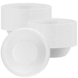 HEIYUET Pack of 50 Disposable Soup Bowls, 350 ml, Cardboard Bowls, Disposable White Sugarcane Bowls, Small Soup Bowls, Cardboard for Party, Birthday, Camping, BBQ Party